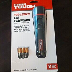 Hyper Tough 400 Lumen LED Flashlight IPX4 Water-Resistant w/ 3 AAA Batteries